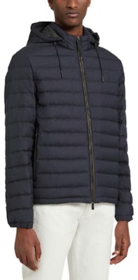 Zegna FW22 Jaket Lelaki Biru Navy Quilted Zip-Up Hooded Down. E7T25-7209B-531 Purchase Zegna FW22 Jaket Lelaki Biru Navy Quilted Zip-Up Hooded Down. E7T25-7209B-531