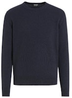 Zegna FW22 Navy Blue Solid Crewneck Pullover Knit Sweater for Men. E8K10-110-B98 Zegna FW22 Navy Blue Solid Crewneck Pullover Knit Sweater for Men. E8K10-110-B98