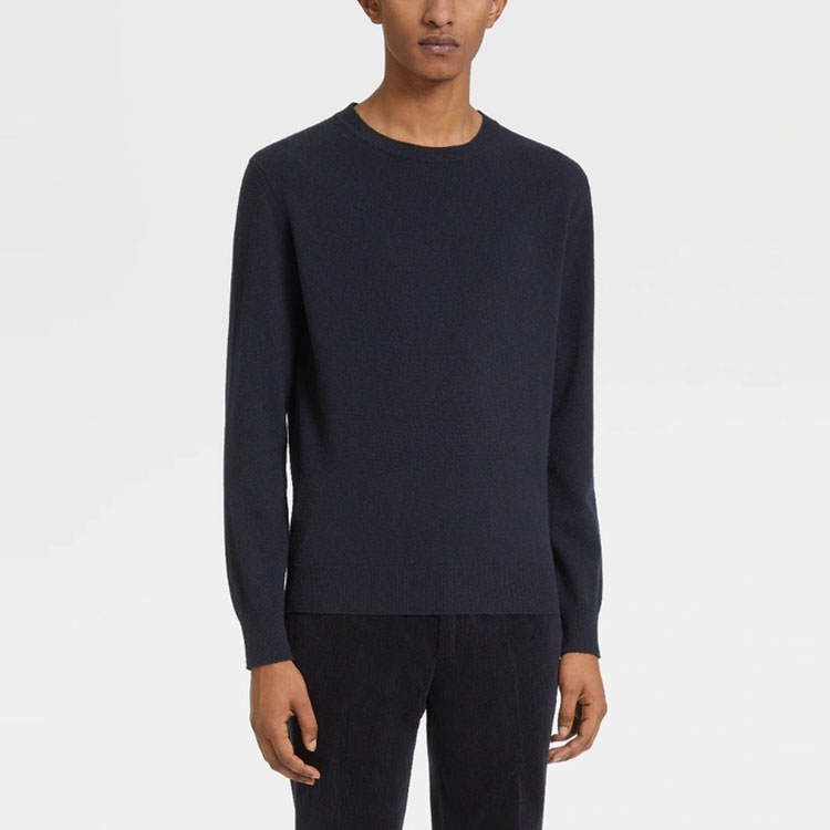 Lookbook Jersey de Punto Zegna FW22 Azul Marino Cuello Redondo para Hombre. E8K10-110-B98