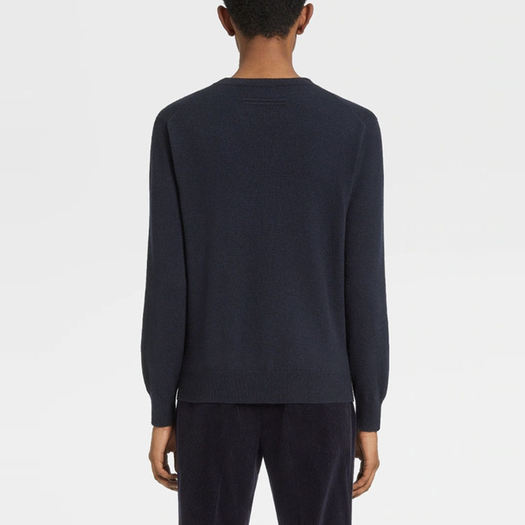Shop Jersey de Punto Zegna FW22 Azul Marino Cuello Redondo para Hombre. E8K10-110-B98