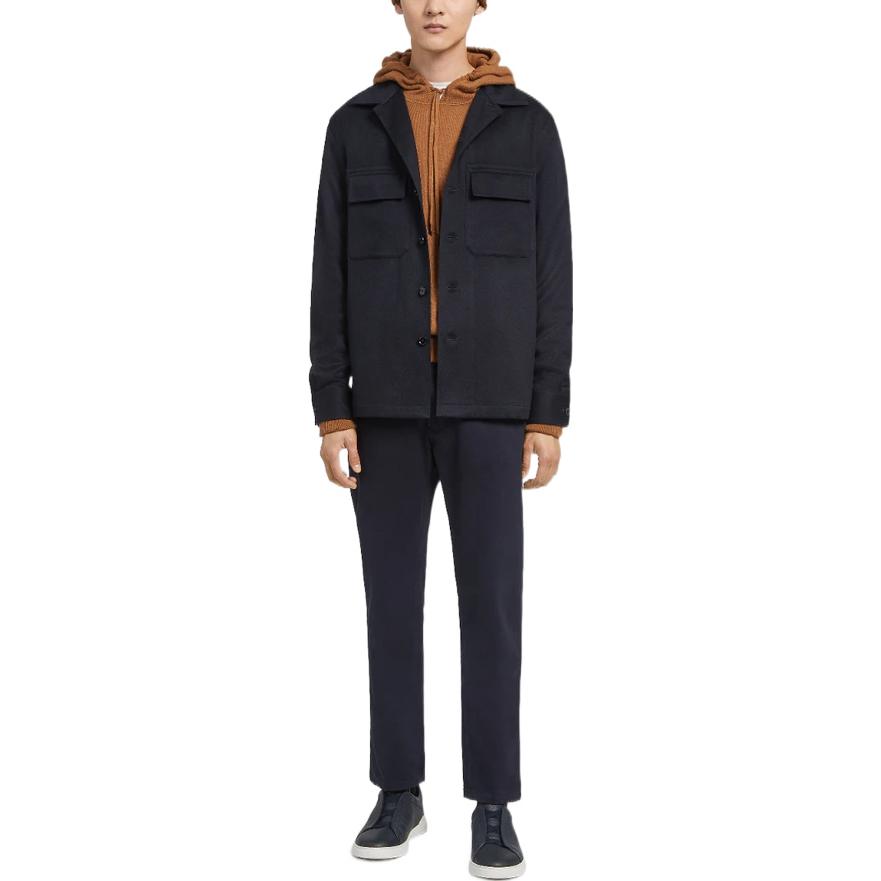 Zegna FW22 Navy Blue Solid Pocket Button-Up Shirt Jacket for Men E8V46-SOT6-923 圖 3