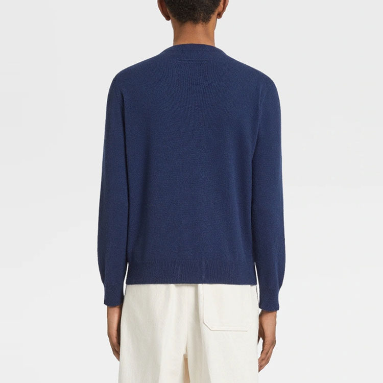 Purchase Zegna 2022秋冬Oasi藍色純羊毛男士長袖圓領毛衣 UAK10-110-B96