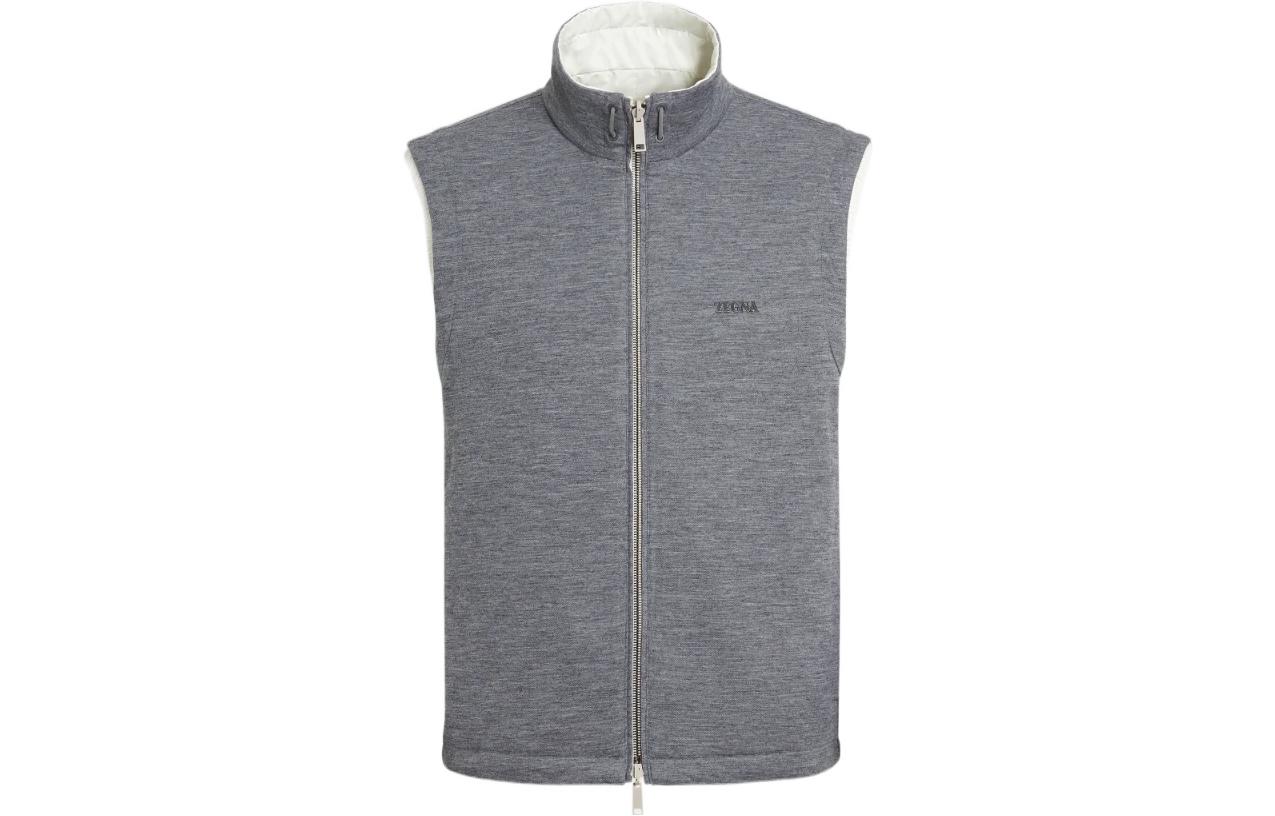 Lookbook Zegna FW22 Chaleco Reversible Hombre Blanco/Gris Color Sólido con Cremallera. E7T33-7110B-997