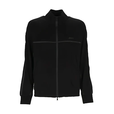 Zegna FW22 Slim Fit Zip-Up Sweatshirt with Contrast Details for Men - Black. UA503ACT849K09