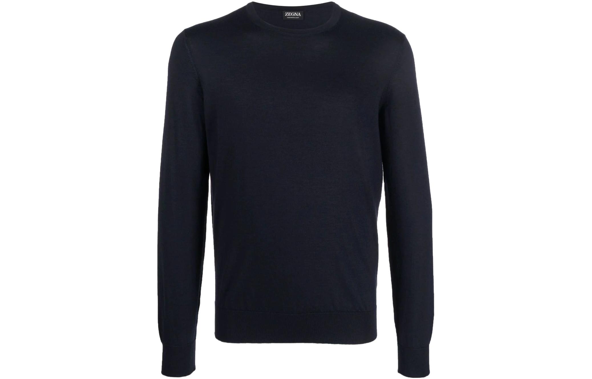 Order Zegna FW22 Baju Sejuk Lelaki Biru Solid Leher Bulat Knit. E8J00110B98