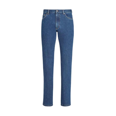 Zegna FW22 Solid Color Button Casual 5-Pocket Jeans. E8I70-GAN-001