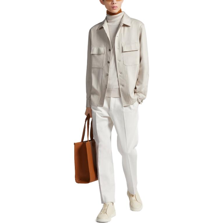 Sizing Zegna FW22 Solid Color Long Sleeve Shirt with Flap Pocket for Men. E8V46-SOT6-092