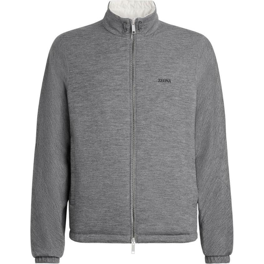 Lookbook Zegna FW22 Jaket Zip Putih Warna Solid Boleh Balik E7T33-7124B-997