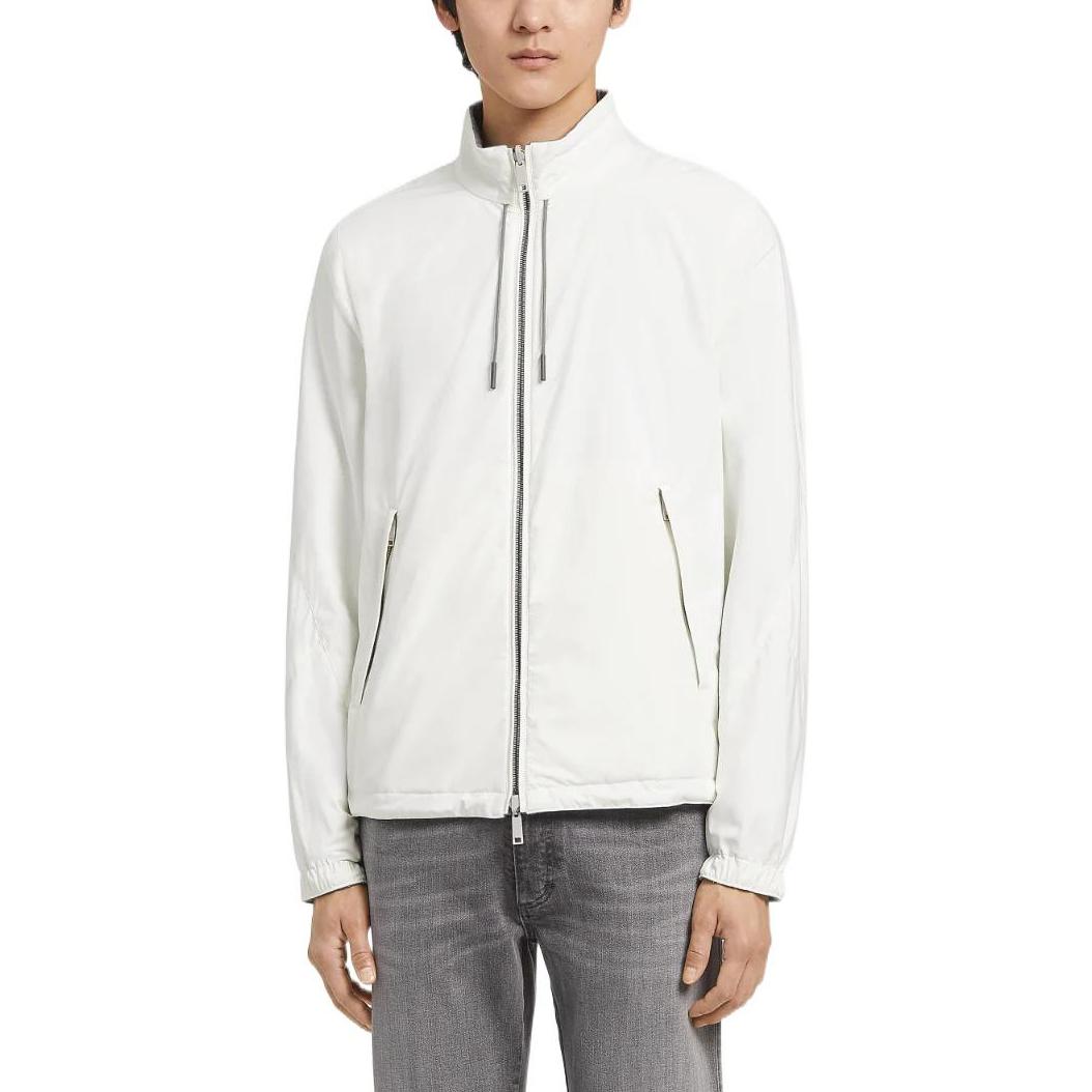 Shop Zegna FW22 Jaket Zip Putih Warna Solid Boleh Balik E7T33-7124B-997