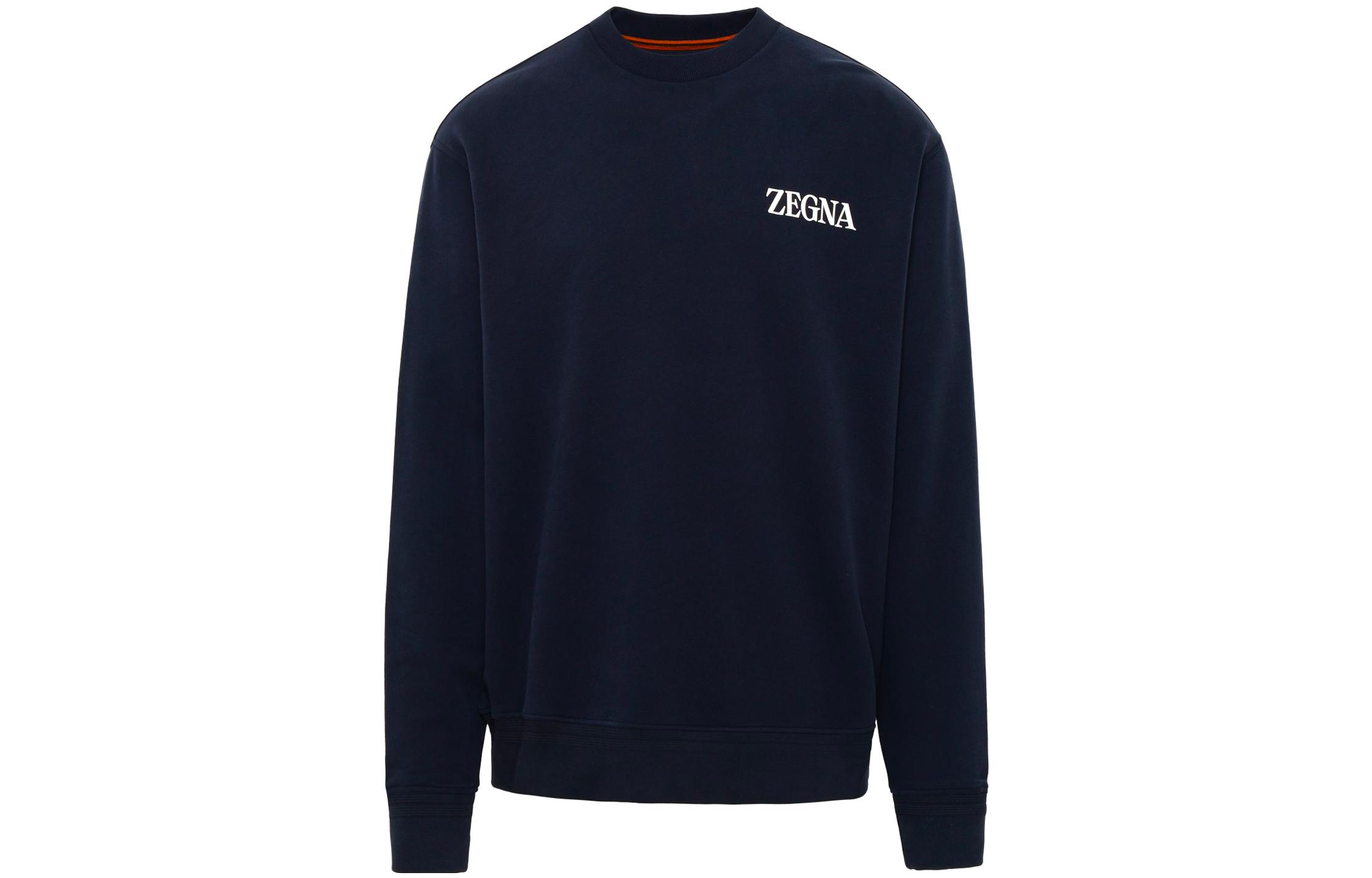 Zegna FW22 Solid Logo Print Casual Pullover Sweatshirt Men’s Navy Blue. UA522ACT872-B09