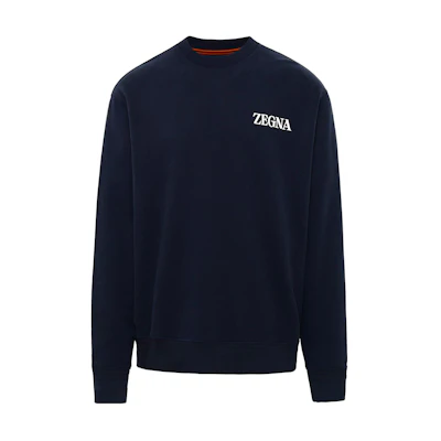 Zegna FW22 Solid Logo Print Casual Pullover Sweatshirt Men’s Navy Blue. UA522ACT872-B09