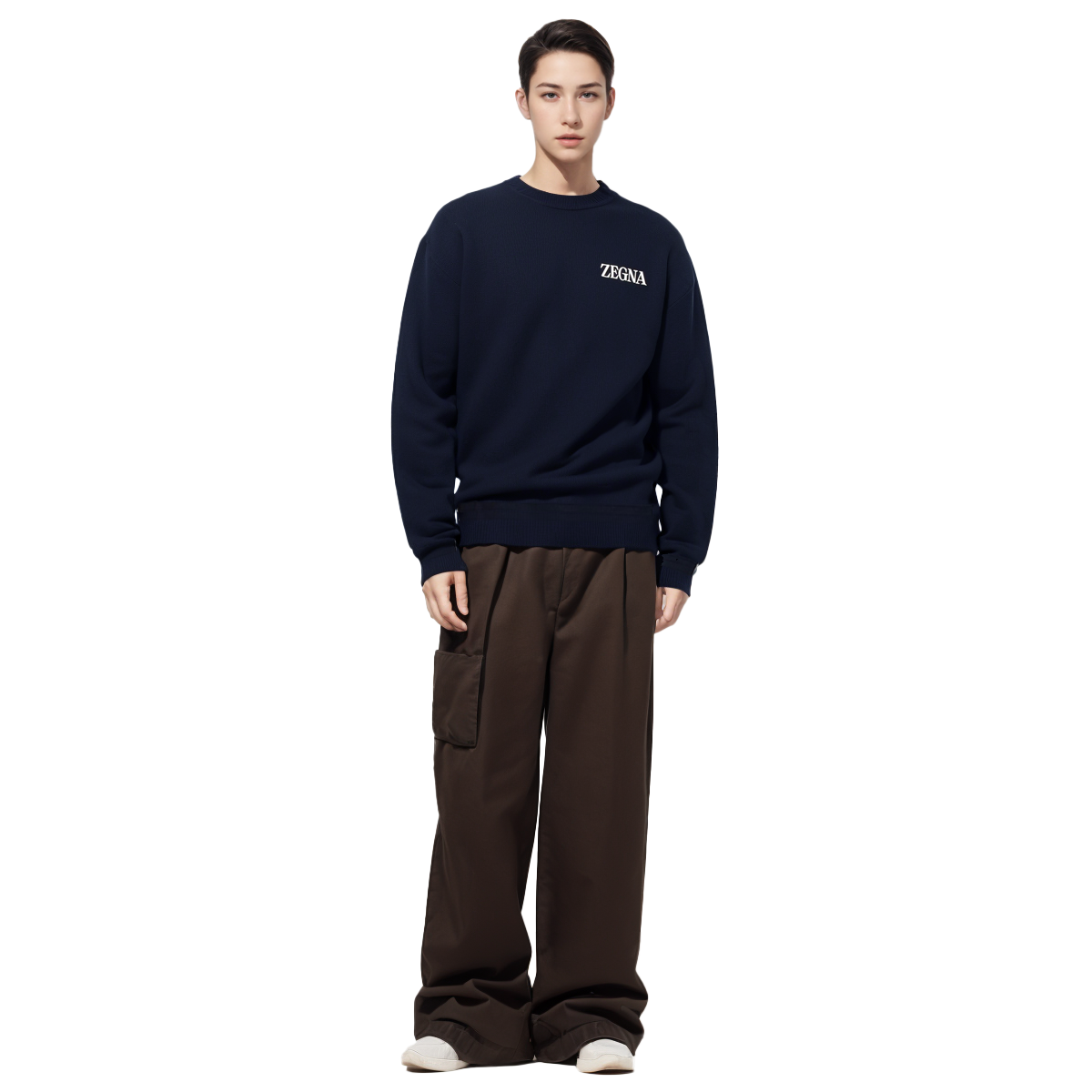 Details for Zegna FW22 標誌印花休閒套頭衫 男士海軍藍長袖 上衣潮流款式 UA522ACT872-B09