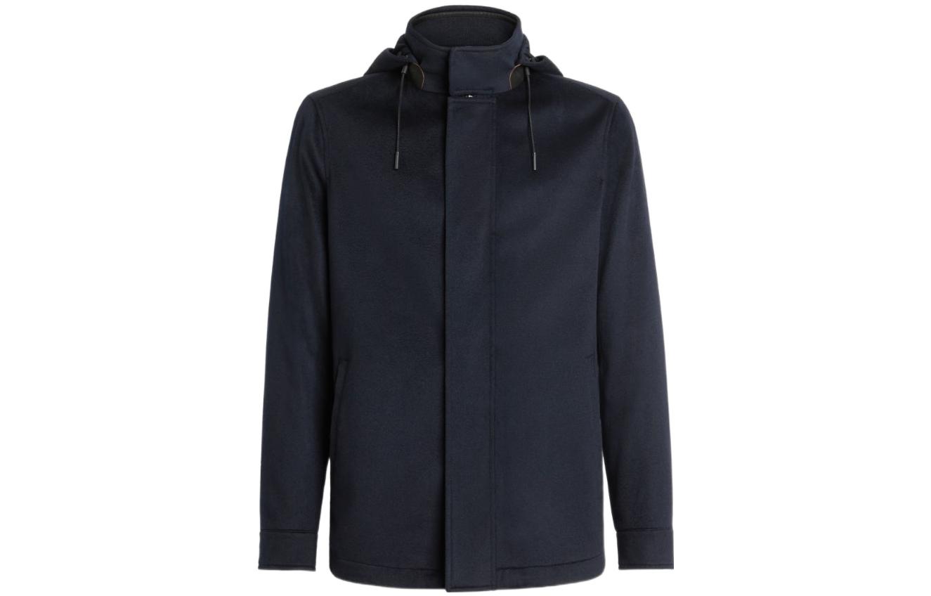 Zegna FW22 Solid Navy Blue Casual Hooded Jacket for Men. E7T42-7210-531