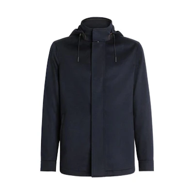 Zegna FW22 Solid Navy Blue Casual Hooded Jacket for Men. E7T42-7210-531