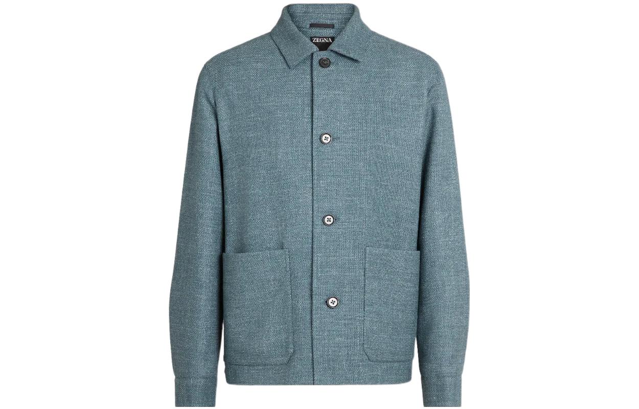 Zegna FW22 Textured Button-Up Jacket with Pockets for Men 450502-1DHAQ0