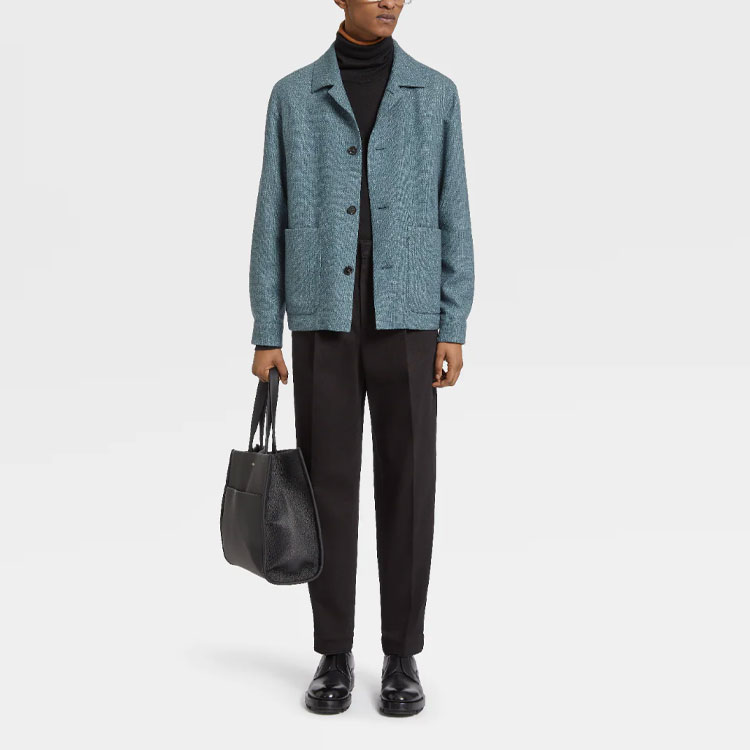 Lookbook ゼニア メンズ FW22 テクスチャード ポケット付きボタンアップジャケット 450502-1DHAQ0