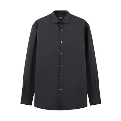 Zegna FW23 Black Solid Color Single-Breasted Long-Sleeve Shirt UCX20A6-SRF5-490
