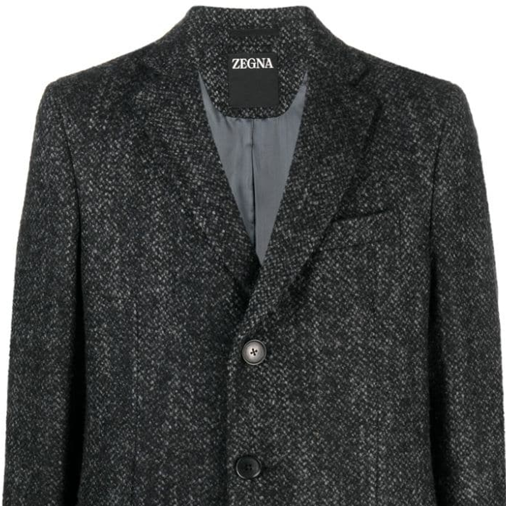 Sizing Zegna FW23 Blazer Largo Medio Solapa Notch y Un Solo Botón en Color Carbón. 68973-5A64GJ-3G0