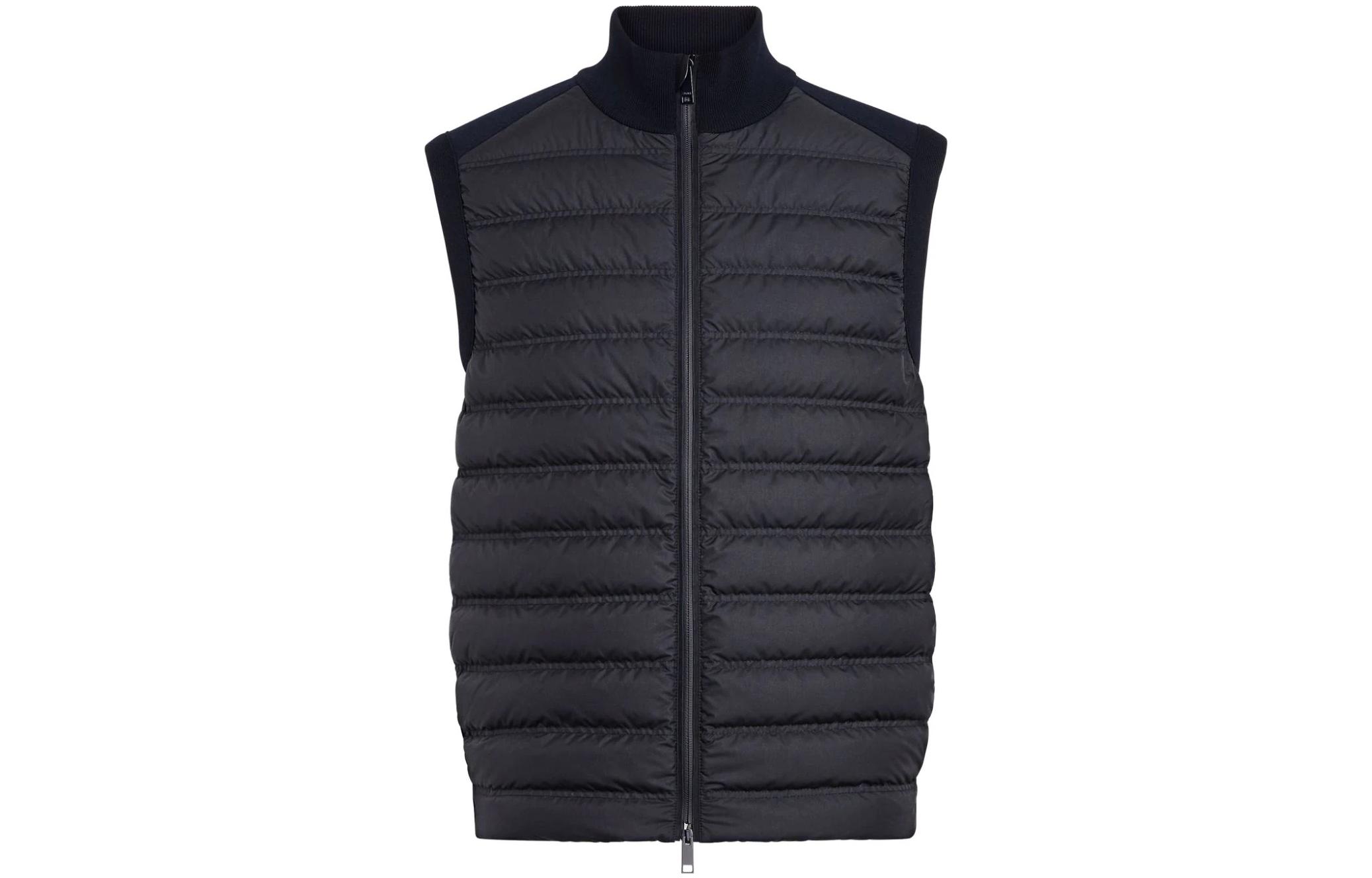 Order ゼニア FW23 ネイビーブルー ソリッドパッチワーク ハイネック カジュアルベスト UCM99-A6CCT-132