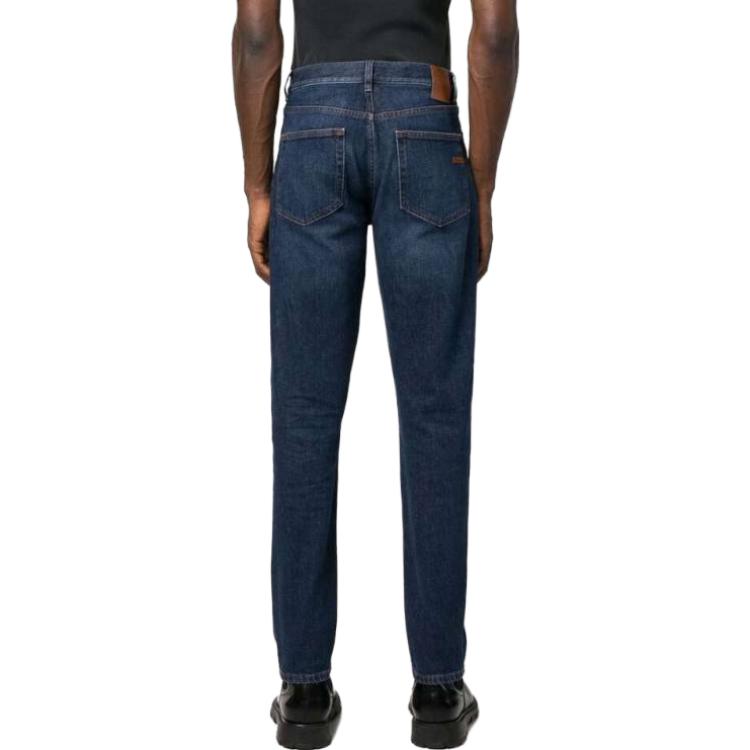 Shop Zegna FW23 男士修身剪裁靛藍中腰牛仔褲配拉鏈細節 UCIC7-A6CITY-002