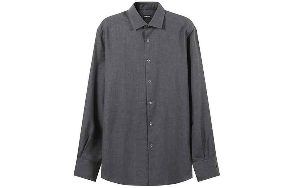 Zegna FW23  Solid Dark Gray Long Sleeve Button-Up Shirt. UCX44A6-SRF5-470