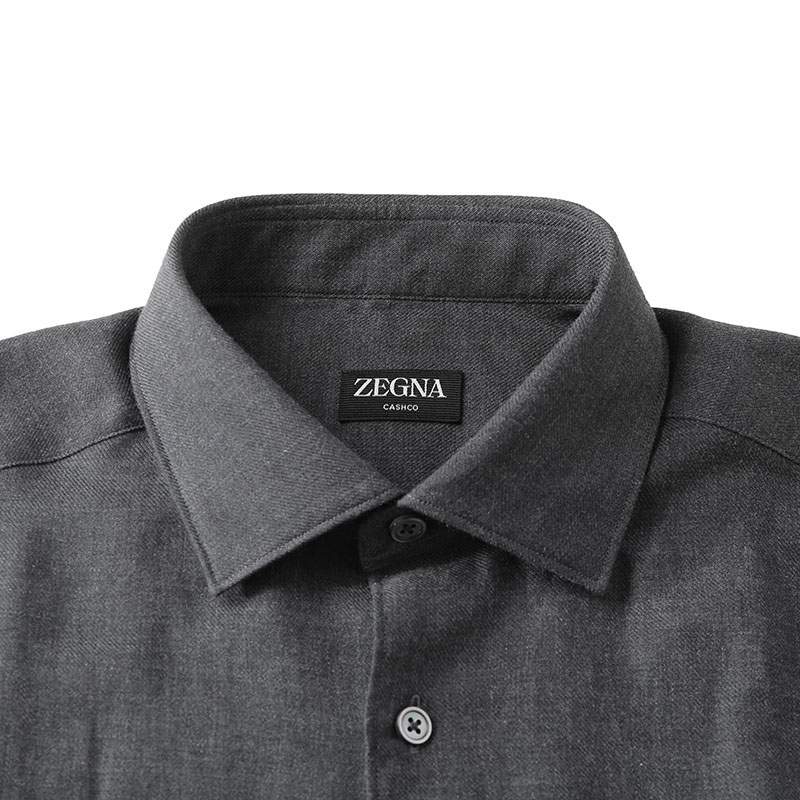 Sizing ゼニア FW23 ダークグレー 無地 長袖 ボタンアップ シャツ UCX44A6-SRF5-470