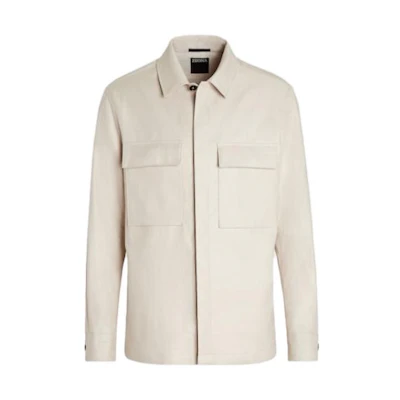Zegna FW23 Solid Long-Sleeve Work Jacket Off-White UBT56A5-B214-990