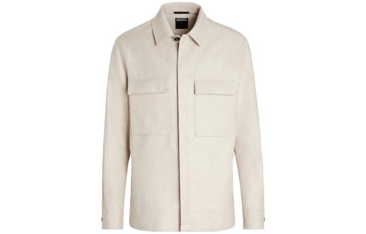 Order Zegna FW23 Chaqueta de Trabajo Manga Larga Sólida Blanco Roto UBT56A5-B214-990
