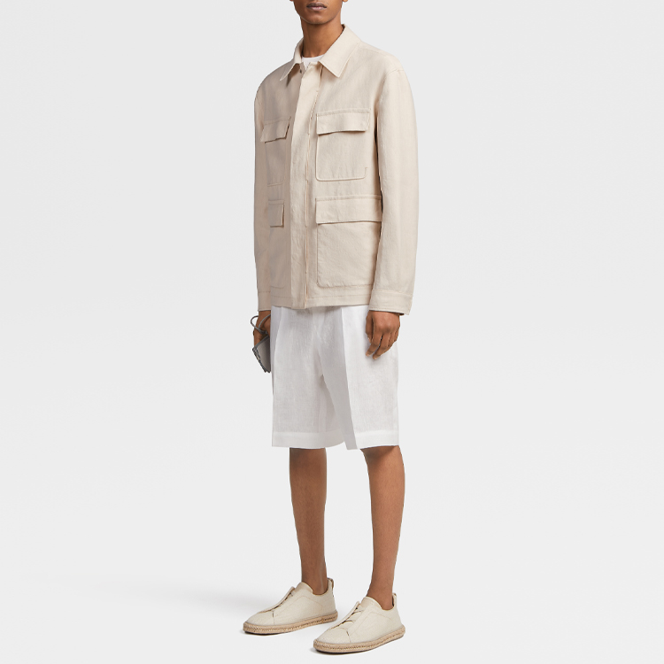 Details for Zegna FW23 Chaqueta de Trabajo Manga Larga Sólida Blanco Roto UBT56A5-B214-990