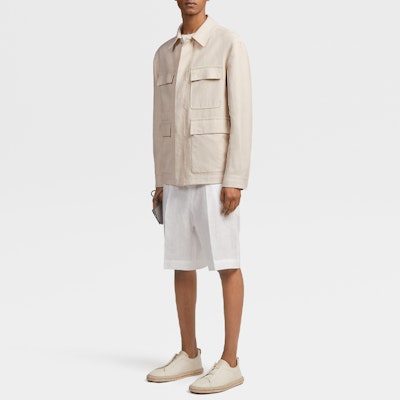 Zegna FW23 Chaqueta de Trabajo Manga Larga Sólida Blanco Roto UBT56A5-B214-990 Details for Zegna FW23 Chaqueta de Trabajo Manga Larga Sólida Blanco Roto UBT56A5-B214-990