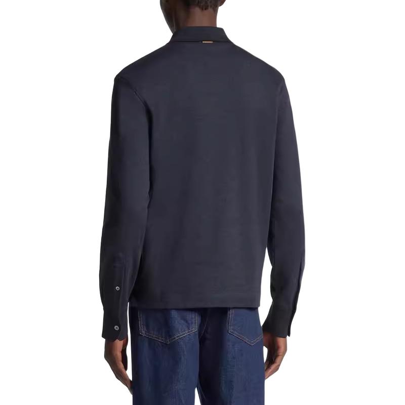 Zegna FW23  Solid Navy Blue Straight-Cut Long-Sleeve Polo Shirt. UC394A6-C739-B09 圖 4
