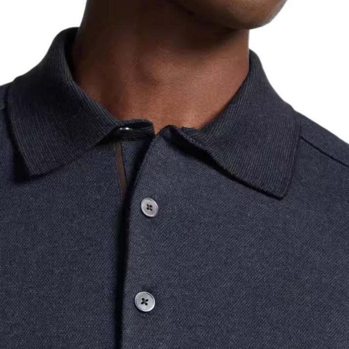 Zegna FW23  Solid Navy Blue Straight-Cut Long-Sleeve Polo Shirt. UC394A6-C739-B09 圖 6