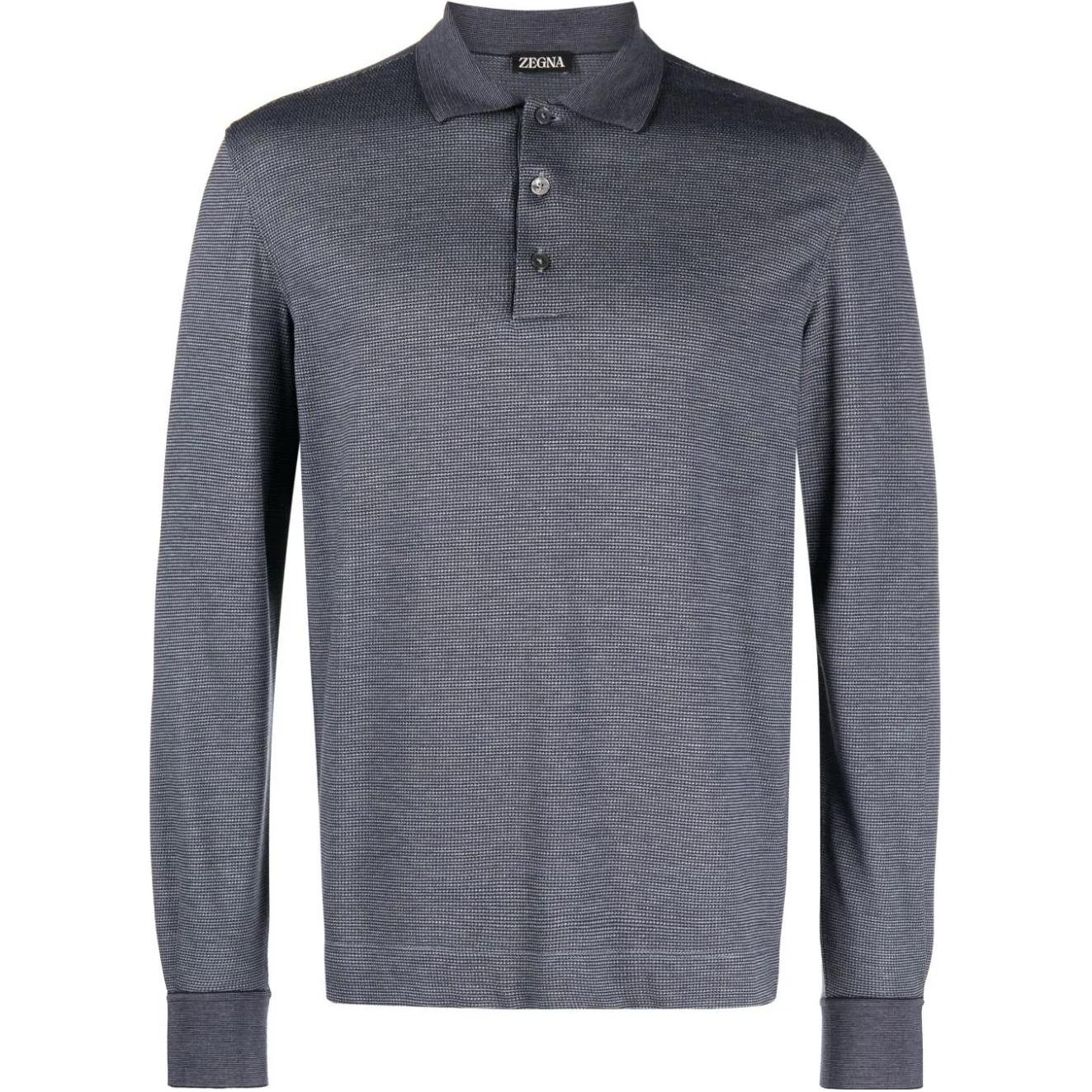 Zegna FW23  Solid Slim Fit Long-Sleeve Polo Shirt Blue. UC381-A6C-748