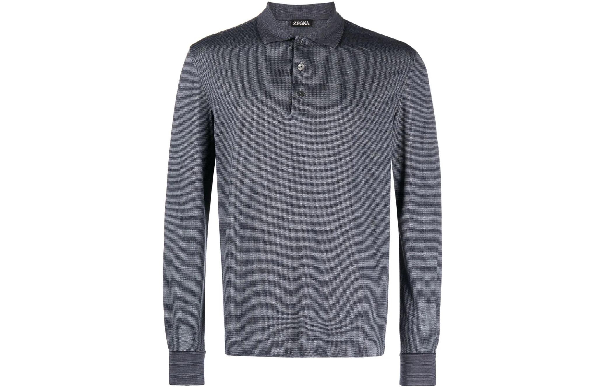 Order Zegna FW23 Baju Polo Lengan Panjang Slim Fit Biru. UC381-A6C-748