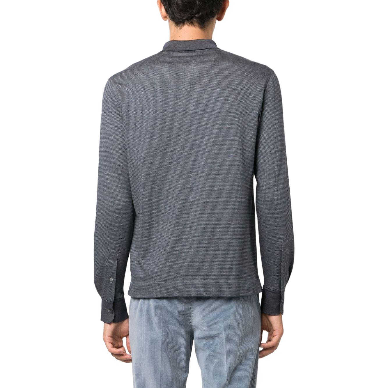 Shop Zegna FW23 Baju Polo Lengan Panjang Slim Fit Biru. UC381-A6C-748