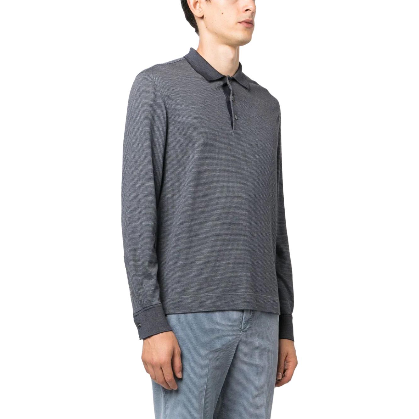 Purchase Zegna FW23 Baju Polo Lengan Panjang Slim Fit Biru. UC381-A6C-748