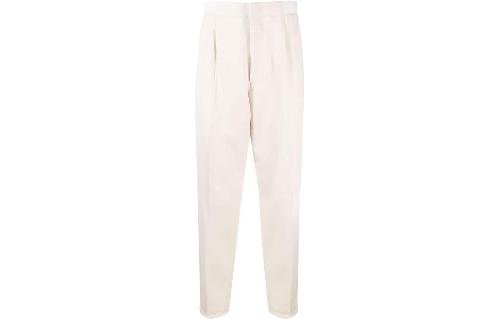 Zegna FW23  White Straight-Leg Mid-Rise Pleated Casual Pants. UCI39-A6TP38-994