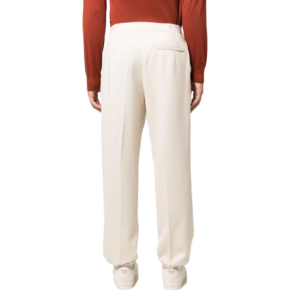 Shop Zegna FW23 白色中腰直筒休閒褶皺長褲 UCI39-A6TP38-994