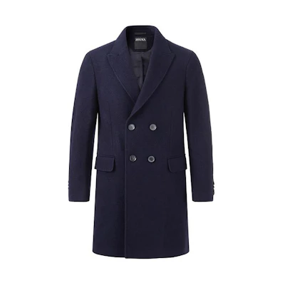 Zegna FW23 Mens Double-Breasted Long Sleeve Navy Coat 69770-8A64DG-4G0
