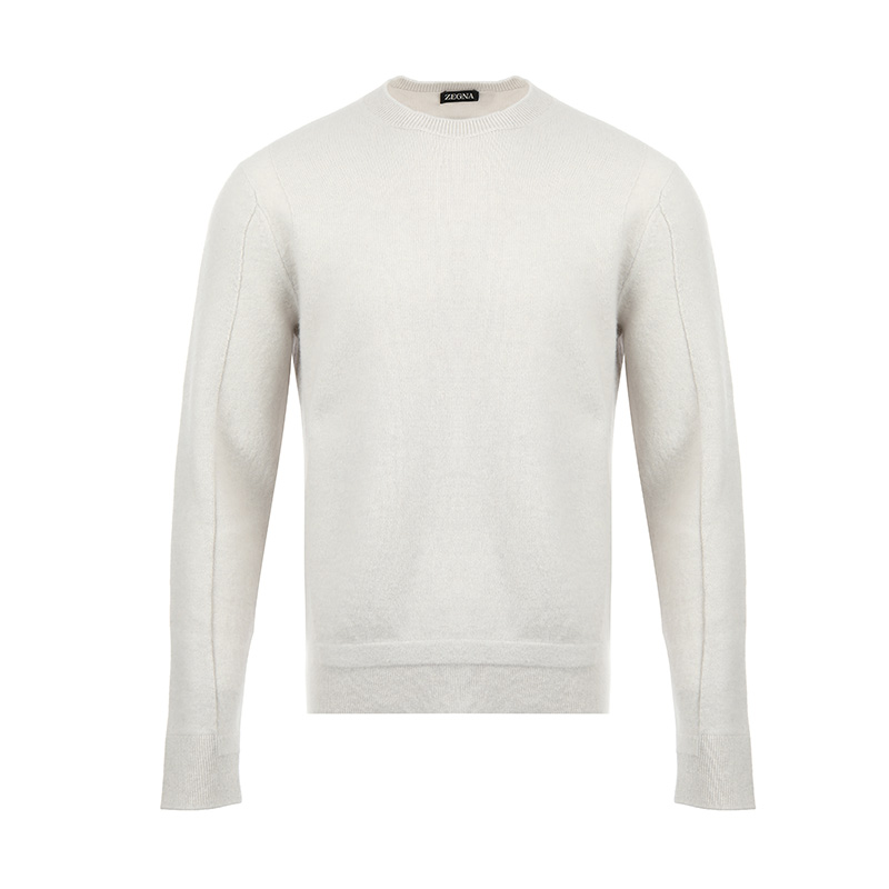 Order Zegna FW23 男款純色長袖圓領針織毛衣 白色 UCB6M-A6110-N92