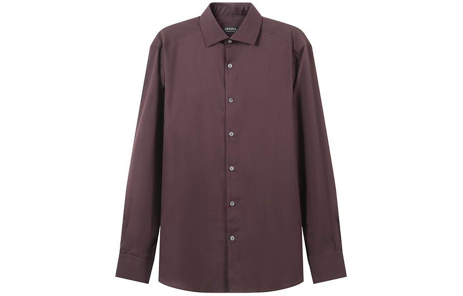 Zegna FW23 Solid Single-Breasted Long Sleeve Shirt Men - Dark Burgundy. UCX20A6-SRF5-111