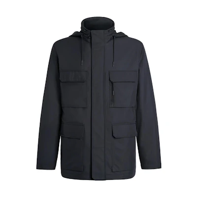 Zegna FW23 Solid Zip-Up Stand Collar Workwear Jacket Navy Blue (). UCT33A6-C214B-534