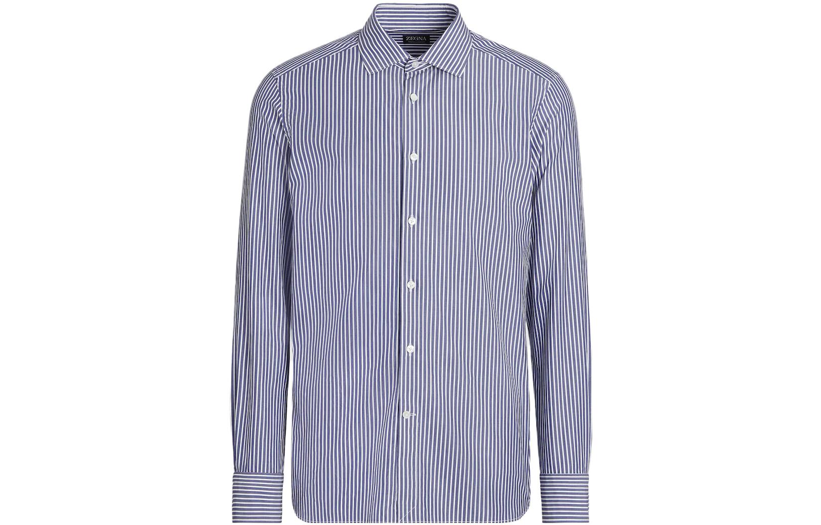 Order Zegna FW23 條紋印花單排釦長袖襯衫 男款 藍色 601005A6-9MS0M2