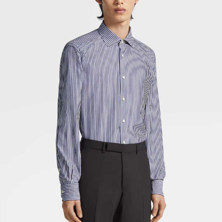Details for Zegna FW23 條紋印花單排釦長袖襯衫 男款 藍色 601005A6-9MS0M2