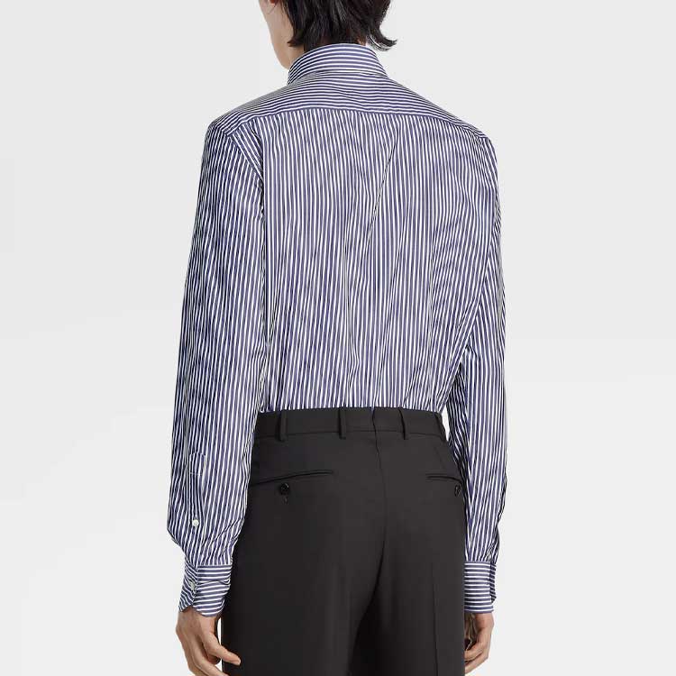 Sizing Zegna FW23 條紋印花單排釦長袖襯衫 男款 藍色 601005A6-9MS0M2