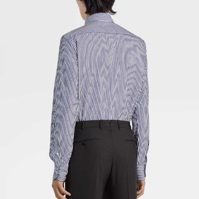 Zegna FW23 條紋印花單排釦長袖襯衫 男款 藍色 601005A6-9MS0M2 Sizing Zegna FW23 條紋印花單排釦長袖襯衫 男款 藍色 601005A6-9MS0M2