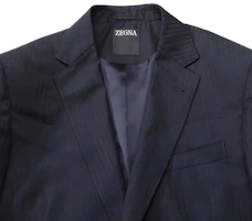 Cheap Zegna FW24 黑藍條紋單排扣雙開衩西裝套裝. 82272-2A8281-CGA