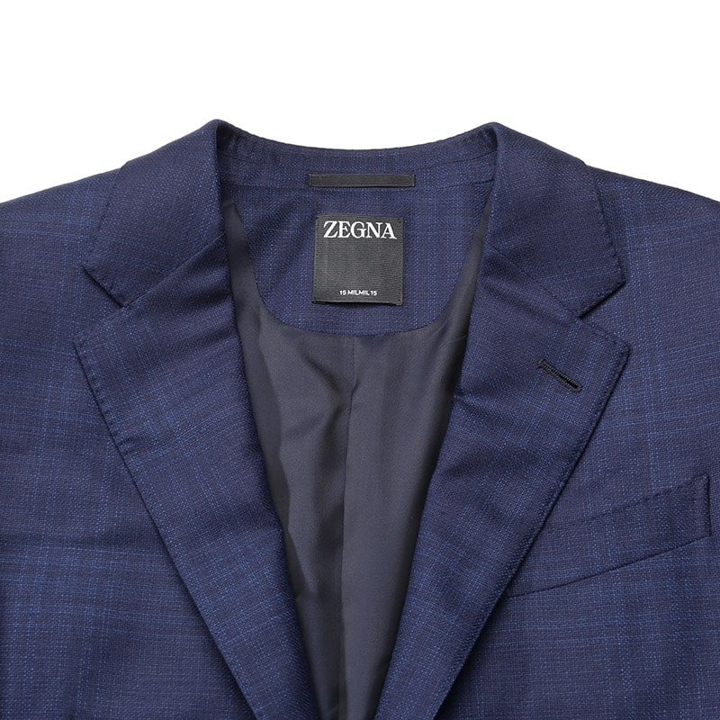 Shop 杰尼亞 FW24 藍色單排扣格紋長袖西裝外套 84050-0A8122-520