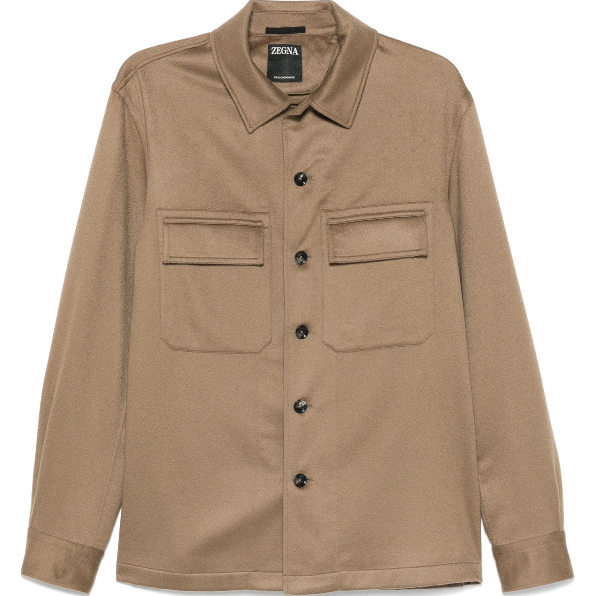 Zegna FW24  Brown Cashmere Long Sleeve Shirt Leather Jacket. UEV46A8