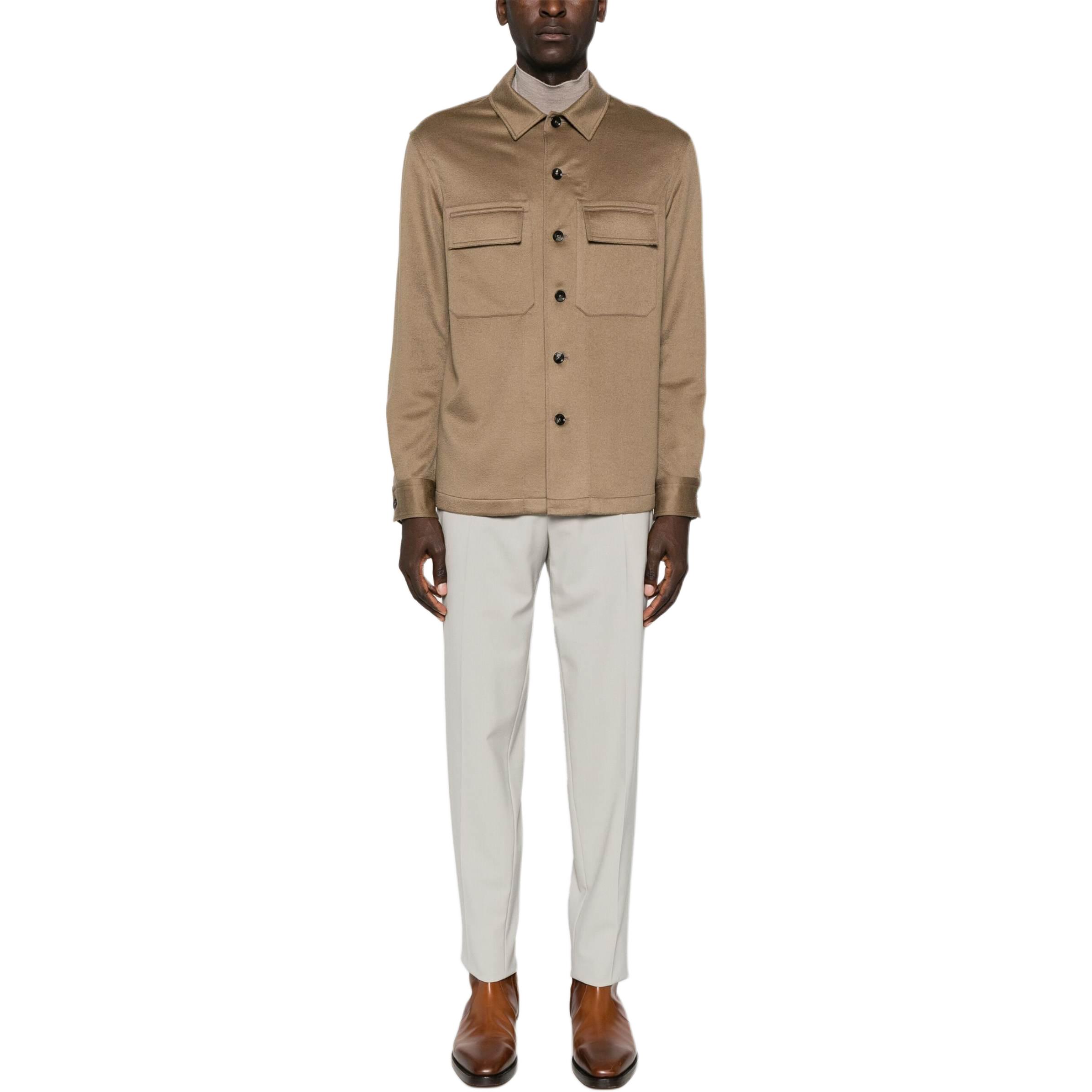 Lookbook Zegna FW24 棕色羊絨長袖襯衫皮革夾克 UEV46A8